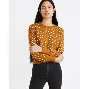 Madewell Banded Long Sleeve Crewneck Pullover Sweatshirt in Inkwell Dots Sz M